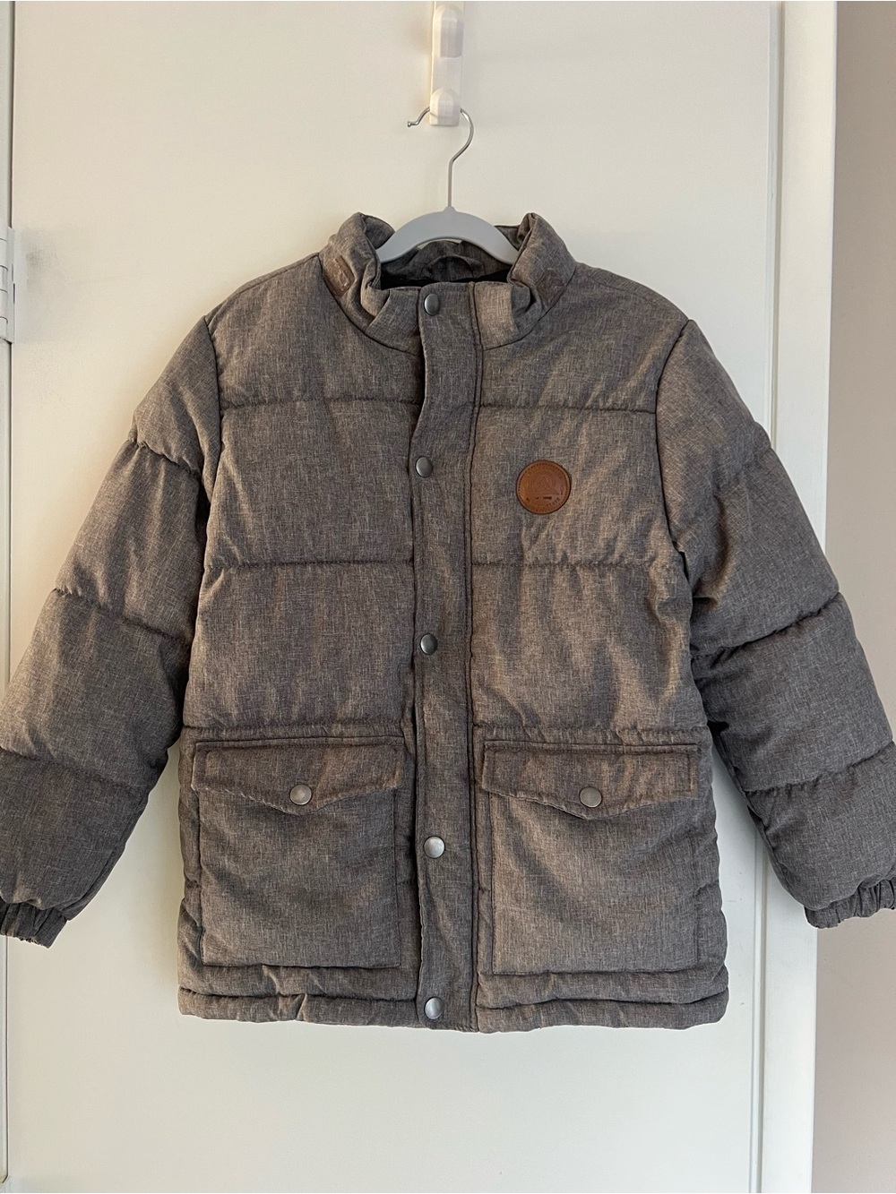 H&M Brown Gray Quilted Kids Puffer Jacket with Patch